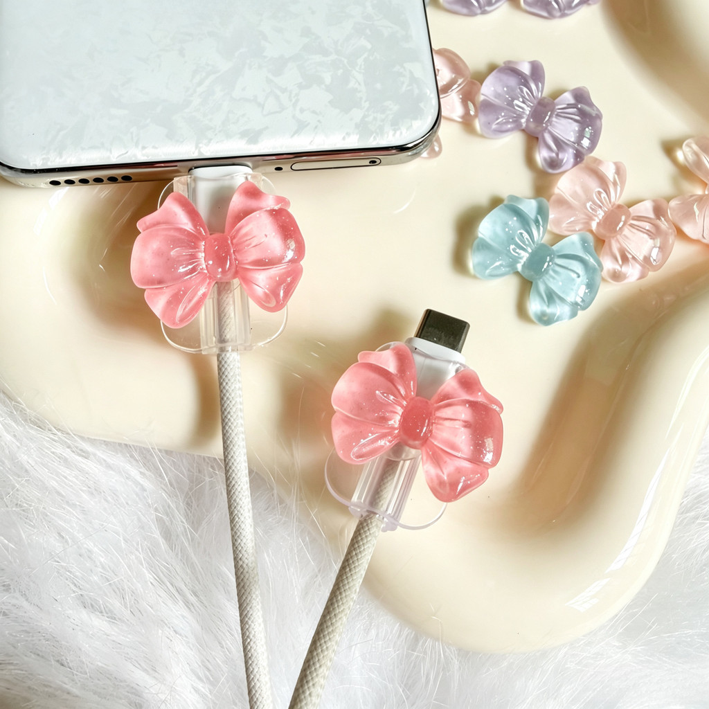 Tethering Cable Usb - Niedlicher Glitzer-Schleifenkabelschutz, Anti-Bruch-Datenkabelschutz, Kabelclip für iPhone