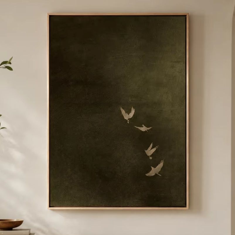 Olivgrüne Vogel-Leinwandkunst, – Photography Night Bewertung und Preis